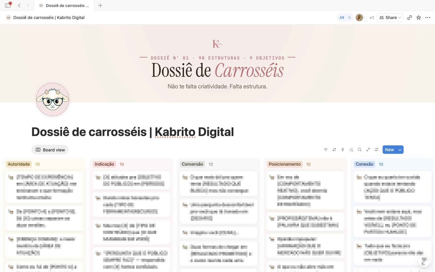 Homepage do Dossiê no Notion com os objetivos