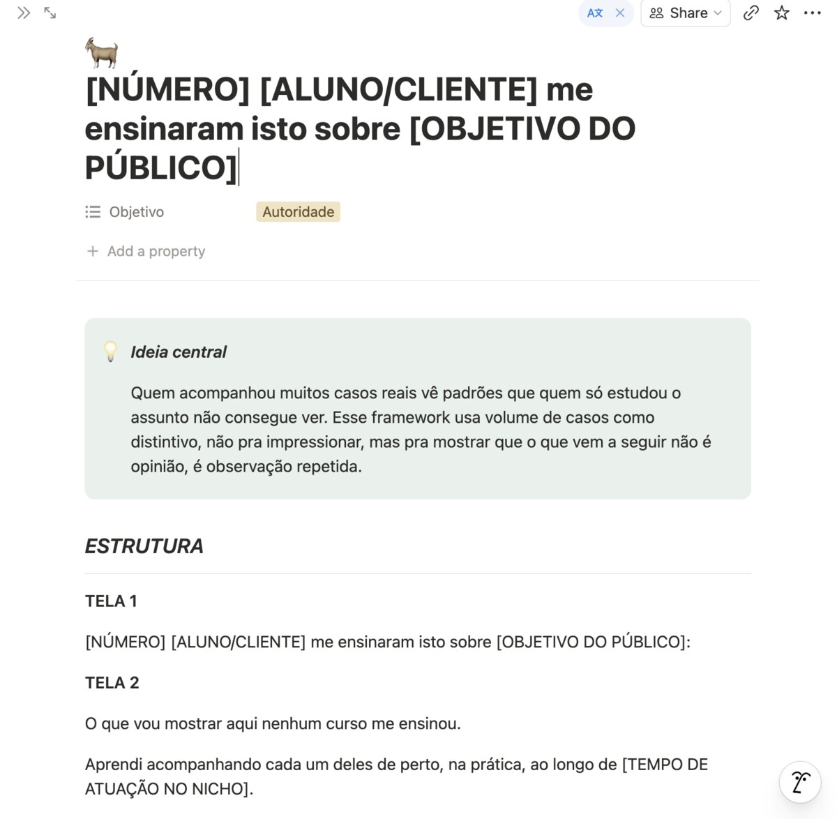Estrutura aberta com ideia central e telas